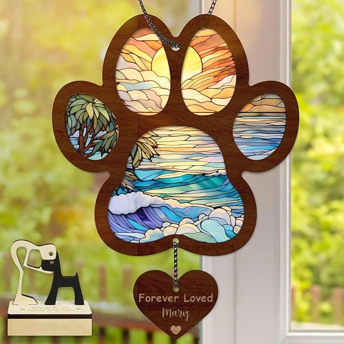Wooden Puppy Sun Catcher - Rainbow Maker Decoration, Dog Memorial Sculpture | Wall Hanging Art for Home, Garden, Office, Window, Adds Colorful Charm to Any Space, Thoughtful to Dogs