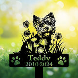 Personalized Yorkshire Terrier Grave Marker, Yorkie Dandelion Flowers Memorial Garden Stake, Yorkshire Terrier Memorial Gift, Loss of Yorkie, Outdoor Pet Headstone, Dog Burial Stake