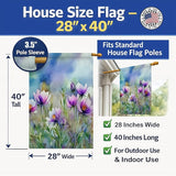 Caroline's Treasures South Dakota Pasque Flowers in Watercolor House Flag Large Porch Sleeve Pole Decorative Outside Yard Banner Artwork Wall Hanging, Polyester, House Size, Multicolor