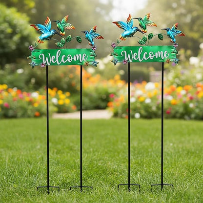 41.7inch Hummingbird Garden Stake for Yard, Lawn, Pathway, Hummingbird Outdoor Decor with Metal Welcome Yard Sign for Grandma's Garden Lawn Art Decorations
