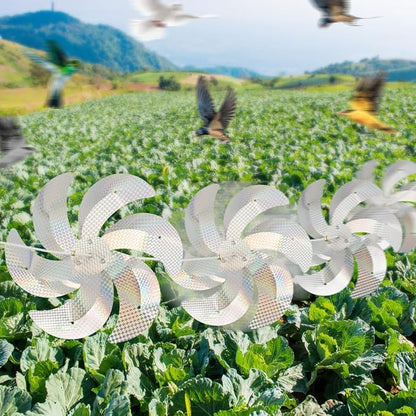 10 Meters 8 Pieces Reflective Pinwheels Bird Repellent Devices Outdoor Windmills, 12 Inches Silver Wind Spinners Outdoor Decor to Scare Birds, Large Shiny Rotating Pinwheels for Yard and Garden