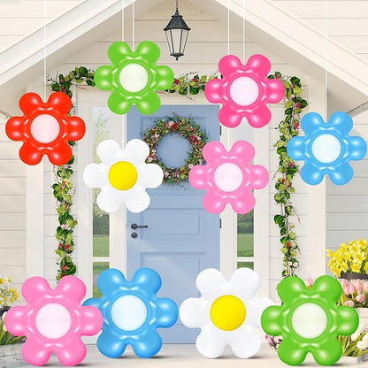 18 Pcs Spring Daisy Flower Inflatable Balls Blow up Daisy Flower Inflatable Decoration Colorful Spring Inflatable Hanging Ornament Flower Shape PVC Yard Decors for Indoor Outdoor(Classic)