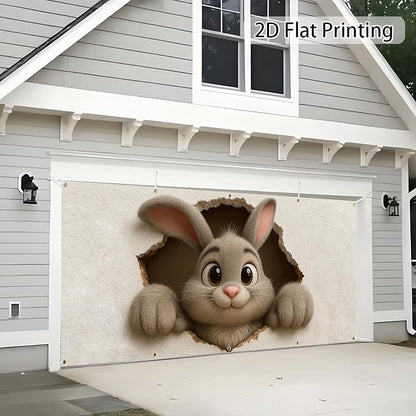 Easter Garage Door Banner Cover, Cute Bunny Wall-Breaking Spring Party Backdrop Decor, Garage Door Cover For Outdoor Yard Holiday Decoration