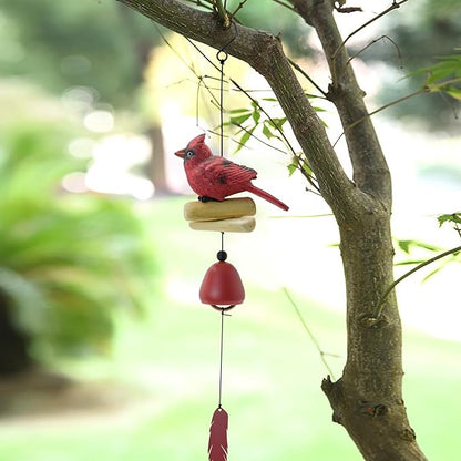 MrMrKura Bird Wind Chimes, Cardinal Wind Bell Pendent for Glory Mothers Love Gift Hanging Wind Chime with Feather Ornament for Bless Garden Backyard Home Decor (Red)