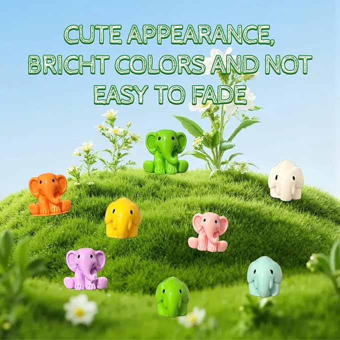 96 PCS Small Elephant Figurines - 0.8" Tiny Resin Elephants in 8 Colors for Fairy Garden, DIY Crafts, Home Decor, Table Scatter
