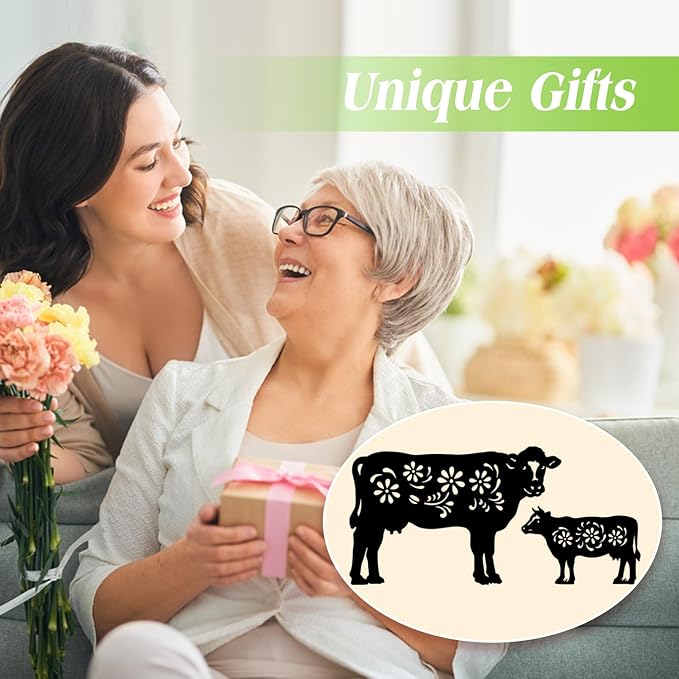 EZTZEN Cow Metal Garden Stakes Decorative,Cow Gifts for Women/Mom/Grandma/Men Cow Lovers Gifts,Black Cow Silhouette Statues Garden Decor for Outside,Outdoor Decor,Yard Art,Patio,Lawn Ornaments,2 Pack