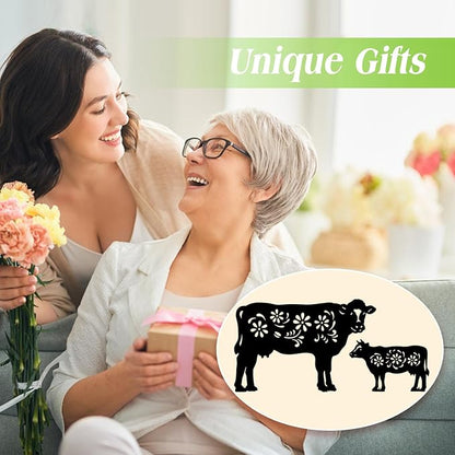 EZTZEN Cow Metal Garden Stakes Decorative,Cow Gifts for Women/Mom/Grandma/Men Cow Lovers Gifts,Black Cow Silhouette Statues Garden Decor for Outside,Outdoor Decor,Yard Art,Patio,Lawn Ornaments,2 Pack