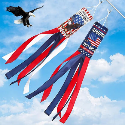 NOVWANG American Eagle Windsock, 2 Pack Heavy Duty USA Wind Spinners Red White Blue Wind Socks for Outdoor 250 Years Anniversary Patriotic Decor