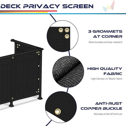 Windscreen4less 3'x10' Deck Balcony Privacy Screen for Deck Pool Fence Railings Apartment Balcony Privacy Screen for Patio Yard Porch Chain Link Fence Condo with Zip Ties Black