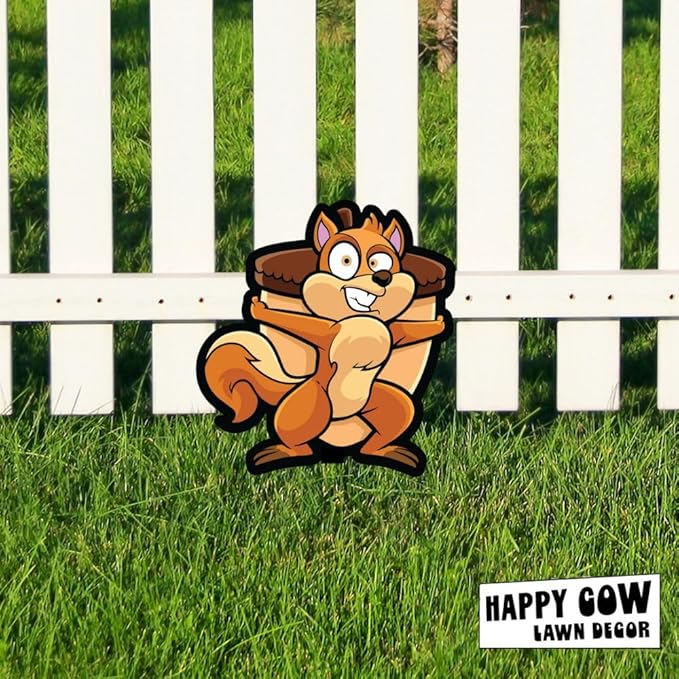 Garden Outdoor Small Metal Art 7"x 6" Weather Resistant Lawn Ornaments Sturdy Stakes Yard Sign Decoration for Patio (Squirrel with Acord)