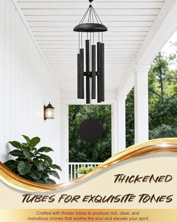 32" Outdoor Wind Chimes Deep Tone, Professionally Tuned C Major Aluminum Wind Chime with Gift Box & Envelope, Memorial Sympathy Wind Chime for Patio Garden Decor, Classic Round, Black