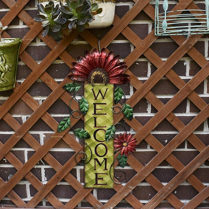 Welcome Sign for Front Door Decor Hanging Sign, Metal Flower Welcome Door Sign Wall Art Decor Hanging for Indoor Outdoor Patio Garden Yard Sign Porch Decoration 15.25X8.5In (A)