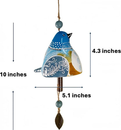 Cute Ceramic Wind Chimes for Outside and Indoor, Memorial Windchime with Soothing Melodic Tones, Gifts for Mom, Garden Patio Balcony Home Decor Hanging Windchimes (Single Bird-Blue)