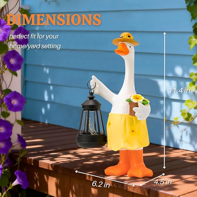 Goose Garden Statues Porch Goose Statues with Solar Lantern Spring Yard Lawn Front Porch Home Outdoor Decoration Duck Mother's Day Easter Christmas Birthday Gifts for Mom Women