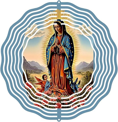 Virgin Mary Prayer Wind Spinner, Metal Wind Spinners Outdoor Indoor,Virgin Mary Hanging Garden Decor for Outside, Stainless Wind Spinners for Yard and Garden 10 inch 3D (25.76X25 CM)