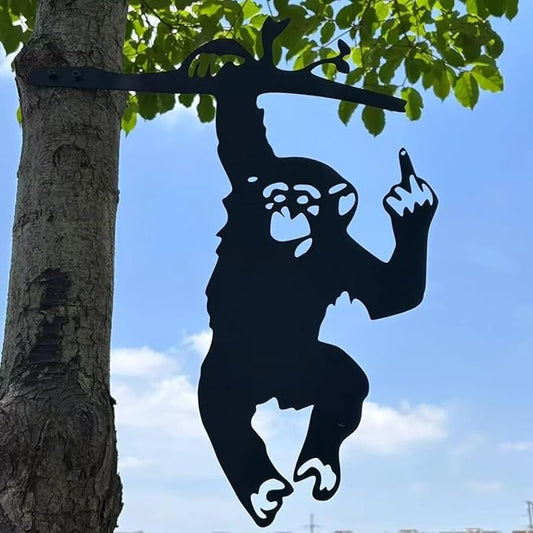 Flipping Off Bigfoot Peeking Animal Metal Sign Funny Middle Finger Yard Art Decor for Tree, Fence, or Corner Outdoor Farmhouse Garden Ornament for Home or Cabin Decoration (#M, 12IN)
