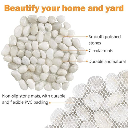 River Rock Stepping Stones Outdoor for Garden Walkway, 12 inch 6 Pcs Hexagon Shape Paver Step Stones Polished Pebble River Stone Mat for Yard Lawn Patio Pathway Walk Way - White