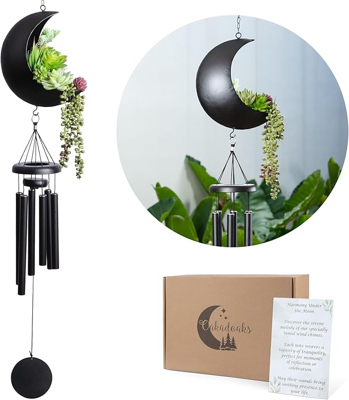 Premium Moon Wind Chimes for Outside – Deep Tone Sympathy & Memorial Wind Chime Gift for Loss of a Loved One, Outdoor Garden Patio Décor (Black)