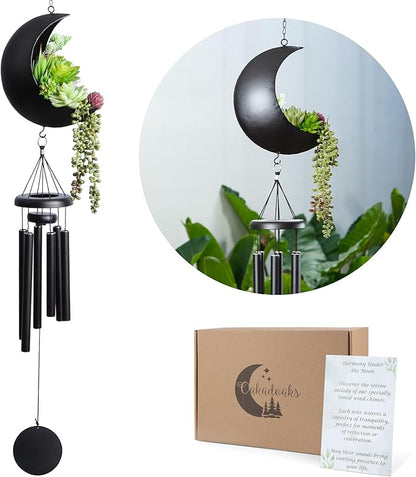 Premium Moon Wind Chimes for Outside – Deep Tone Sympathy & Memorial Wind Chime Gift for Loss of a Loved One, Outdoor Garden Patio Décor (Black)