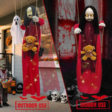 Outdoor Hanging Swinging Girl Halloween Decorations,Lighted Creepy Doll Halloween Dolls Scary Props for Garden Yard Lawn and Haunted House Decorations