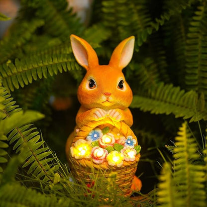 Garden Rabbit Statue Solar Light Outdoor Decorations Rabbit Figurine Light for Outdoor Patio Balcony Yard Porch Lawn for Women Mom Grandma Family Friend
