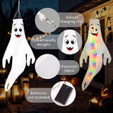 Crashing Witch into Tree Halloween Outdoor Decoration with 2 Pack 43‘’ Hanging Ghost Light Up Ghost Decorations, Halloween Decor for Yard Garden Porch