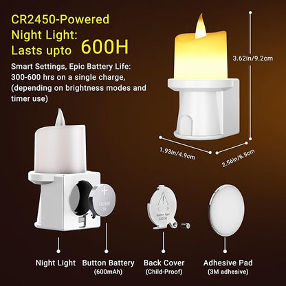 Flameless Candles Night Light with Flickering Flame, Battery Operated LED Night Light, Magnetic Attachment for Easy Placement, Realistic Candlelight for Home, Bathroom, Window Decor (White, 1 Pack)