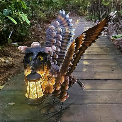 Modista Metal Yard Art Decor Owl Garden Statues Sculptures with Solar Lamp for Home Yard Decorations Outdoor Clearance