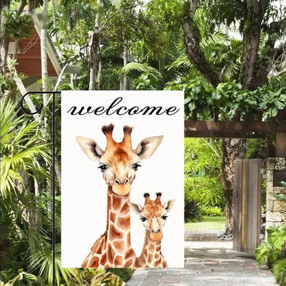 Gkyygk Welcome Giraffe Garden Flag 12 x 18 Inch Double Sided Welcome Banners Farmhouse Holiday Outside Decor Burlap Yard Flag