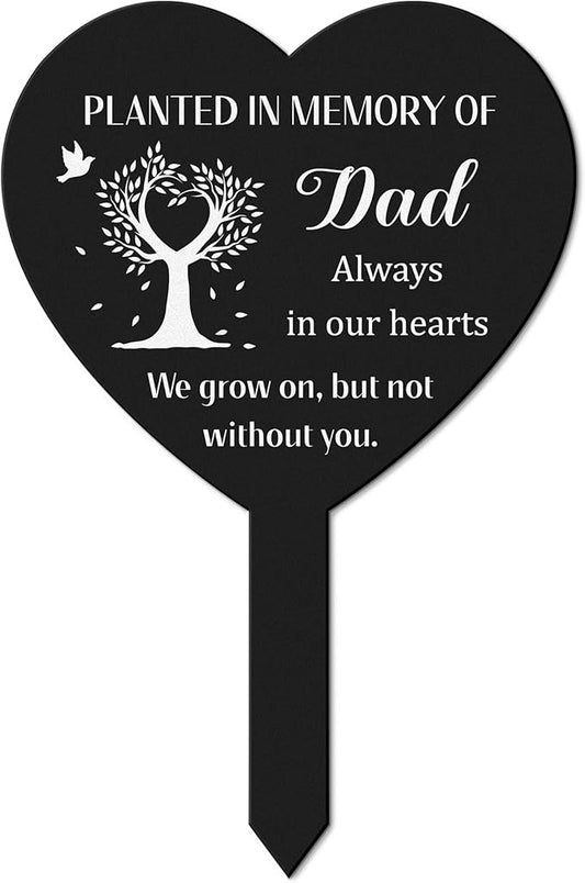 BUoonyer Stake Graves Cemetery Decorations - Dad Metal Memorial Grave Markers, Father Heart Graveyard Remembrance Decor Sign, Memorial Plant Tree Graveside Sympathy Plaque for Outside Yard