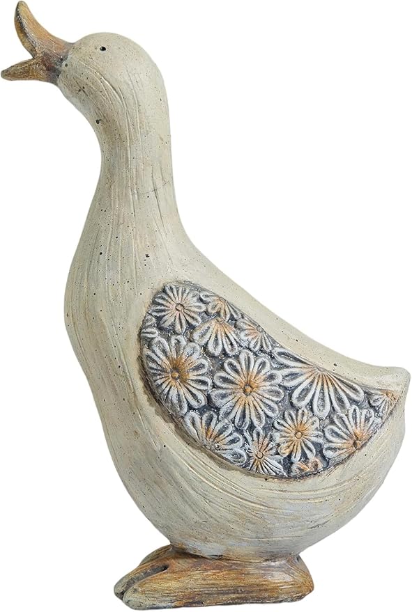 Artpaul Vintage Duck Statue for Garden - Handcrafted Duck Yard Decor with Floral Wing Patterns, Realistic Duck Gifts for Outdoor Lawn Ornaments, Patio & Home Decor