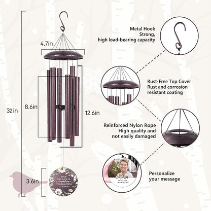 ASTARIN Custom Picture Memorial 32 inch Wind Chimes, Loss of Father Mother Sympathy Gift, Memorial Gifts for Loss of Son, Gifts for Grieving Friends, Sympathy Wind Chimes, Produced in USA