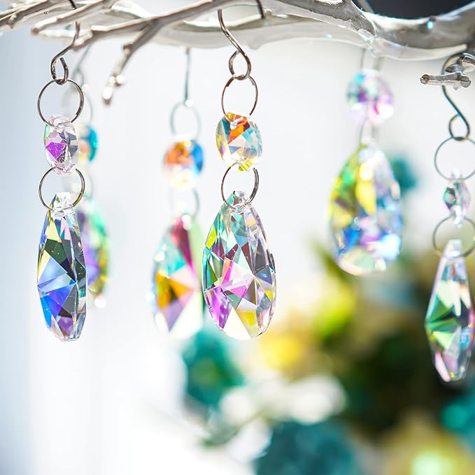 20 Pieces 38mm Crystal Prisms Chandelier Rounded Pear Suncatcher Ornament Pendants Crystal Beads Hanging Glass Crystals Chandelier Prisms for Wedding Party Tree Garlands Decoration DIY Jewelry