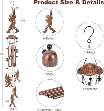Bigfoot Wind Chimes for Outside Metal Sasquatch Wind Chimes Outdoor Indoors Wind Chime Garden Decor Gifts for Women Men Porch Patio Home Yard Porch Decoration