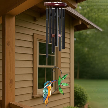 Personalized Metal Wind Chime Garden Sign, 40 Inch Outdoor Colorful Bird & Flower Memorial Decor, Yard Hanging Plaque for Patio Porch Lawn (JSTY371)