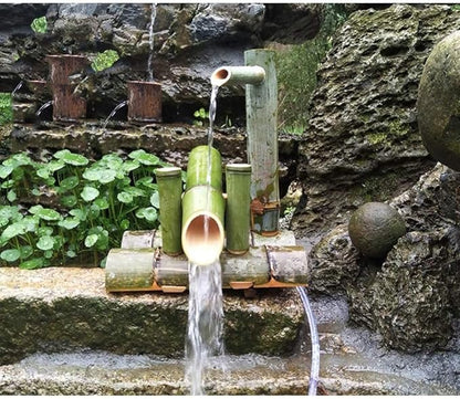 Bamboo Fountain Kit Solar Bamboo Fountain Japan Garden Waterfall Outdoor Water Fountain Spout, 100% Handmade,Length25cm,