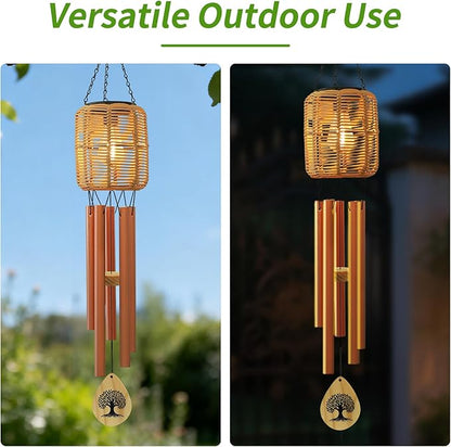 Solar Wind Chimes with Rattan Lantern Outside Lighted Wind Chime for Garden, Patio, Yard – Decor for Festivals/Birthday/Christmas, fot Women Men Home Garden Patio Decor