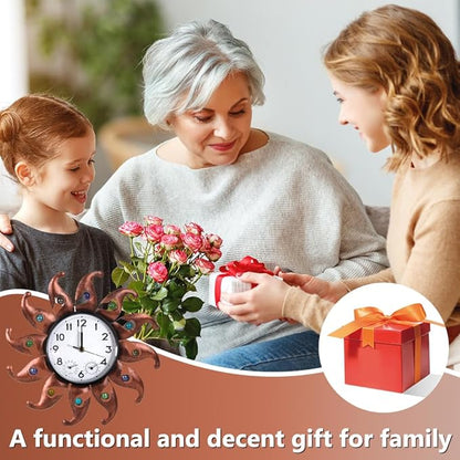 Sun Outdoor Clock Silent Non-Ticking, Outdoor Wall Clock with Thermometer & Humidity Combo Outside Clocks for Patio, Garden, Home Decor