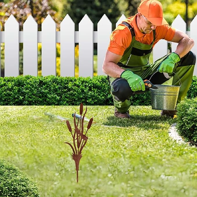Decorative Garden Stakes, Welcome Yard Sign, Metal Arrangement Ornaments for Courtyard Lawn, Rusty Outdoor Decortions for Easter Housewarming (I)