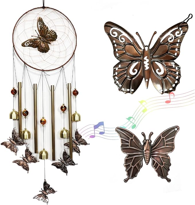Butterfly Wind Chimes for Outside with Dream Catcher, Gift for Mom, Gifts for Grandma, Outside & Indoor, Terrace Garden Decorations