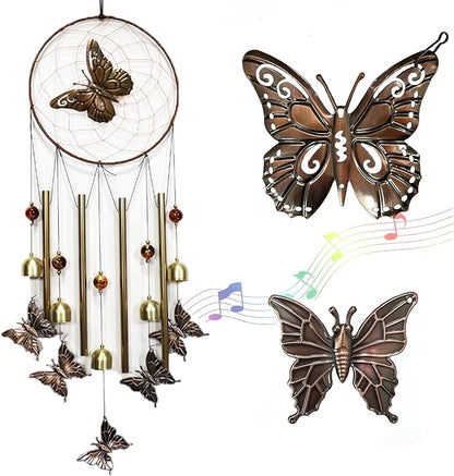 Butterfly Wind Chimes for Outside with Dream Catcher, Gift for Mom, Gifts for Grandma, Outside & Indoor, Terrace Garden Decorations