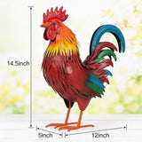 Ratuor Rooster Garden Statue Sculpture Metal Chicken Yard Decor Outdoor Figurines Patio Backyard Decoration (red)