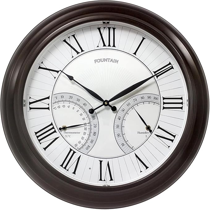 24" Jameson in/Outdoor Lighted Clock, Self-Illuminated, Waterproof, 3 in 1 Weather Station (Thermometer & Hygrometer), Metal Clock, Oil Rubbed Bronze Finish(Night Light)