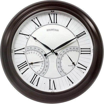 24" Jameson in/Outdoor Lighted Clock, Self-Illuminated, Waterproof, 3 in 1 Weather Station (Thermometer & Hygrometer), Metal Clock, Oil Rubbed Bronze Finish(Night Light)