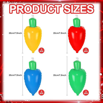 Sosation 12 Pcs 8 Inch Inflatable Christmas Light Bulbs Ornaments Inflatable Christmas Ball Decorations Xmas Large Blow up Light Bulb Decor Outdoor Indoor for Yard Lawn Tree Hanging Porch Garden Home