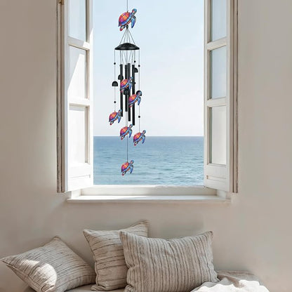 36" Sea Turtle Wind Chimes for Outside that Hum Bright, Cheerful Melodies, Aluminum Windchimes with 4 Tubes & 6 Bells, Sea Turtle Gifts for Women Mom Grandma, Patio Garden Memorial Decor
