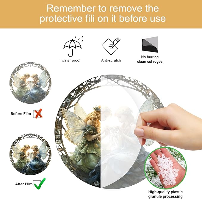 1PC Flower Fairy Acrylic Stained Glass Suncatcher Nature Round Flowers and Girls Suncatcher Hanging Decoration with Metal Chain-SunCatchers for Window Decor Outdoor Garden Decor Gift (A)