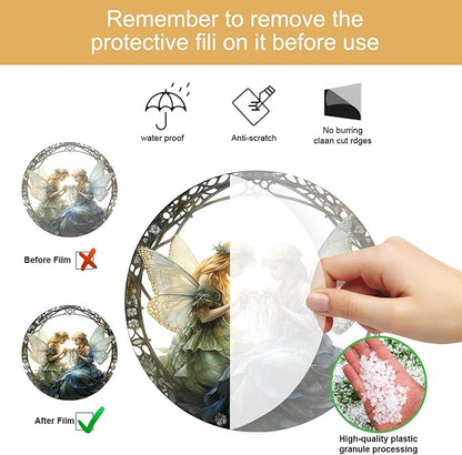 1PC Flower Fairy Acrylic Stained Glass Suncatcher Nature Round Flowers and Girls Suncatcher Hanging Decoration with Metal Chain-SunCatchers for Window Decor Outdoor Garden Decor Gift (A)