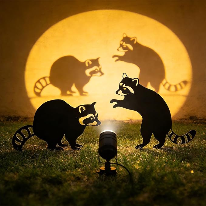 2 Pack Raccoon Metal Garden Stakes for Outdoor Decor – Cute Animal Yard Art for Garden, Lawn, or Pathway – Weather-Resistant Black Silhouette Statues, Unique Gift for Nature & Wildlife Lovers