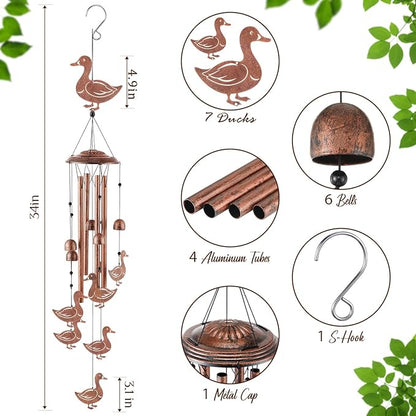 Marsui Wind Chimes for Outdoor Garden Decor, Mushroom Duck Pentagram Yard Decoration, Cute Small Wind Chimes for Garden Lovers, Housewarming Gifts for Women Mom (Duck Style)